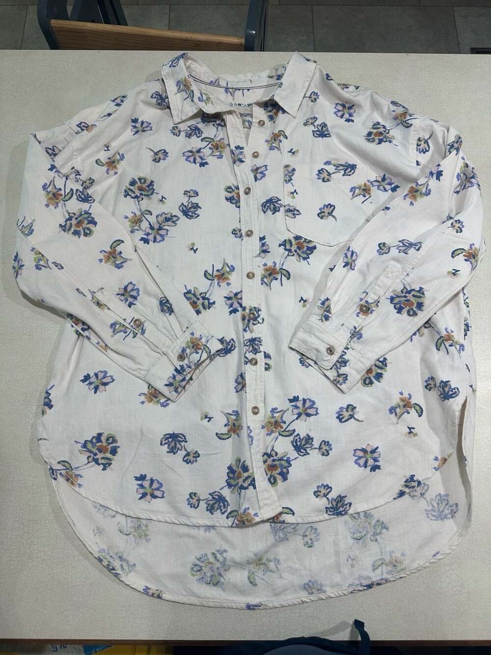 Anthropologie Pilcro Kailey Floral Linen Blend Button Down Shirt M Boho